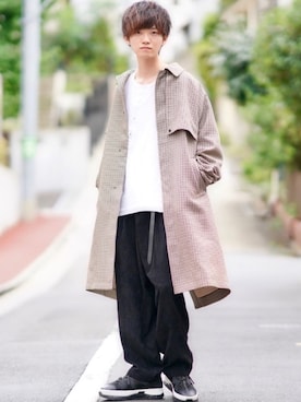 「アイテム（ステンカラーコート）」を使った、こめさん（メンズ・177cm・20代）の秋コーディネート