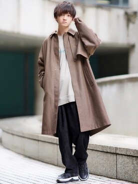 「アイテム（ステンカラーコート）」を使った、こめさん（メンズ・177cm・20代）の秋コーディネート