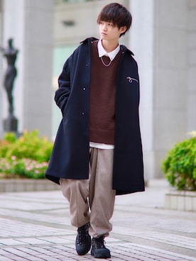 「アイテム（ステンカラーコート）」を使った、こめさん（メンズ・177cm・20代）の秋コーディネート
