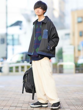 「ショートブルゾン」｜「アイテム（その他）」を使った、こめさん（メンズ・177cm）の冬コーディネート