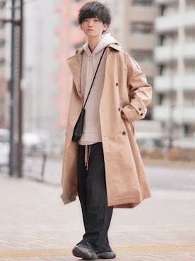 「epnok（エプノック）のアイテム（トレンチコート）」を使った、こめさん（メンズ・177cm）の冬コーディネート
