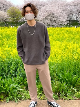 「WYM LIDNM（ウィム バイ リドム）のMILANO RIB HEAVY WEIGHT PO KNIT（ニット/セーター）」を使った、YUUKI【相互フォロー】さん（メンズ・175cm）の春コーディネート