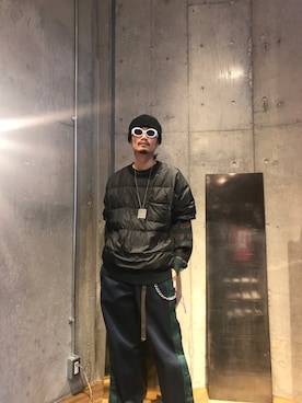 「MYne（マイン）のアイテム（ダウンベスト）」を使った、koji kamiyaさん（メンズ・182cm）の秋コーディネート