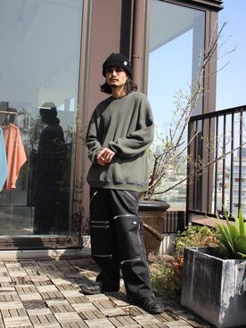 「MYne（マイン）のアイテム（スウェット）」を使った、koji kamiyaさん（メンズ・182cm）の春コーディネート
