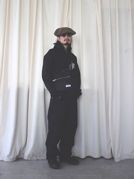 「MYne（マイン）のアイテム（キャスケット）」を使った、koji kamiyaさん（メンズ・182cm）の春コーディネート