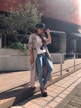 「LIPSERVICE（リップサービス）のアイテム（トレンチコート）」を使った、江澤加奈子さん（レディース・149cm）の春コーディネート
