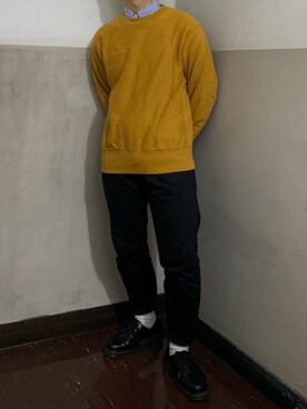 「UNIQLO（ユニクロ）のアイテム（シャツ/ブラウス、ブルー系）」を使った、スパイラル綿棒さん（メンズ・160cm）の冬コーディネート
