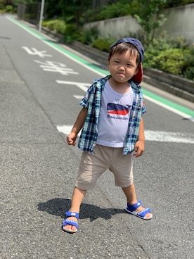 「TOMMY HILFIGER（トミーヒルフィガー）のアイテム（帽子）」を使った、♡Yoshie*s♡さん（キッズ・90cm）の夏コーディネート