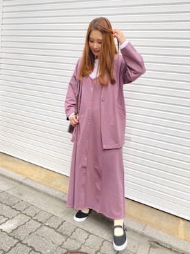 「くすみピンク」｜「アイテム（ノーカラージャケット）」を使った、みのり。さん（レディース・155cm）の秋コーディネート