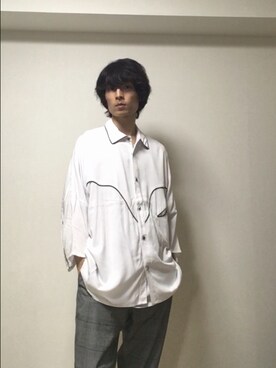 「HARE（ハレ）のウエスタンビッグシャツ(HARE)（シャツ/ブラウス、ホワイト系）」を使った、く⭐️まさん（メンズ・178cm）の秋コーディネート