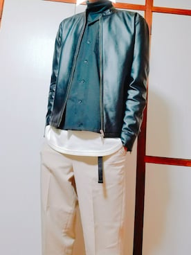 「URBAN RESEARCH Sonny Label（アーバンリサーチサニーレーベル）のアイテム（ライダースジャケット）」を使った、浦野拓斗さん（メンズ・178cm）の冬コーディネート