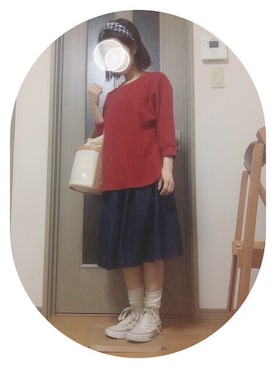 「赤トップス」｜「UNIQLO（ユニクロ）のアイテム」を使った、わさん（レディース・145cm）の夏コーディネート