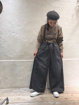 「アイテム（サスペンダー）」を使った、hiroseさん（レディース・155cm）の秋コーディネート