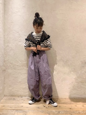 「アイテム（ストール/ショール、ホワイト系）」を使った、hiroseさん（レディース・155cm）の春コーディネート