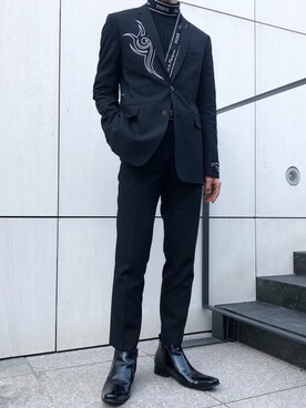 「Dior homme（ディオールオム）のアイテム（テーラードジャケット、ブラック系）」を使った、yqmqt0_さん（メンズ・178cm）の春コーディネート