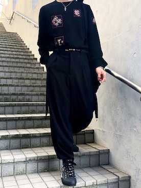 「Dior homme（ディオールオム）のアイテム（ニット/セーター、ブラック系）」を使った、yqmqt0_さん（メンズ・178cm）の春コーディネート