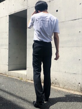 「Dior homme（ディオールオム）のアイテム（Tシャツ/カットソー、ホワイト系）」を使った、yqmqt0_さん（メンズ・178cm）の夏コーディネート