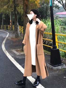 「ニットカーディガン」｜「アイテム（ノーカラージャケット）」を使った、kaniさん（レディース・166cm）の冬コーディネート