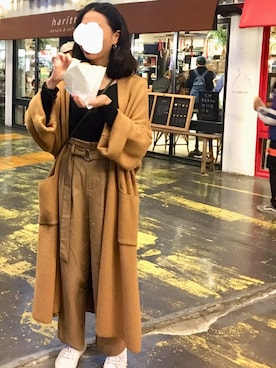 「ニットカーディガン」｜「アイテム（ノーカラージャケット）」を使った、kaniさん（レディース・166cm）の冬コーディネート