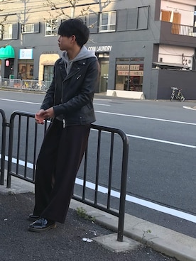 「MONKEY TIME（モンキータイム）のアイテム（ライダースジャケット）」を使った、だいきさん（メンズ・168cm）の春コーディネート