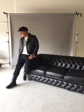 「ポチャメン」｜「アイテム（その他アウター）」を使った、木下隆行さん（メンズ・183cm）の冬コーディネート