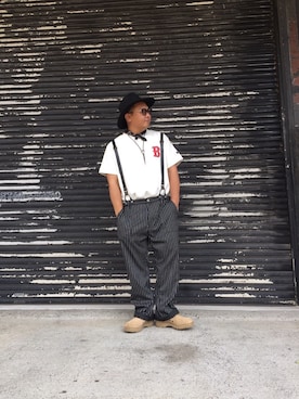「ポチャメン」｜「アイテム（スウェット）」を使った、木下隆行さん（メンズ・183cm）の春コーディネート