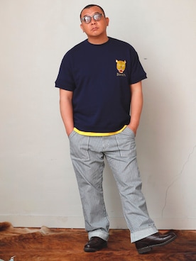 「ヒッコリーデニム」｜木下隆行さん（メンズ・183cm）の春コーディネート