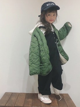 「キルトジャケット」｜「アイテム（オールインワン・サロペット）」を使った、kanaさん（キッズ・100cm）の冬コーディネート