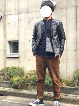 「JOURNAL STANDARD relume（ジャーナルスタンダード　レリューム）のアイテム（ライダースジャケット）」を使った、OGさん（メンズ・165cm）の冬コーディネート