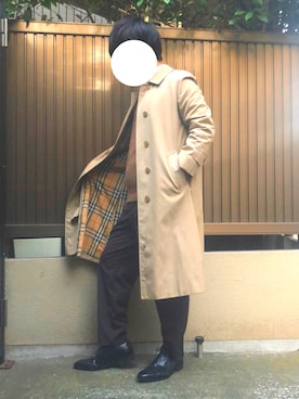 「茶色」｜「アイテム（ステンカラーコート）」を使った、OGさん（メンズ・165cm）の冬コーディネート