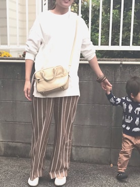 「BRANSHES（ブランシェス）のアイテム（スウェット）」を使った、nicoさん（レディース・161cm）の春コーディネート