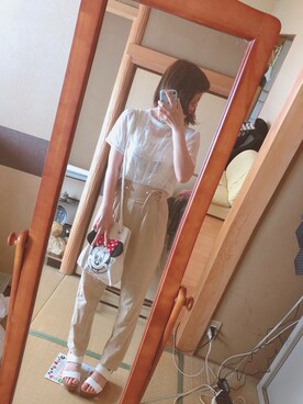 「Heather（ヘザー）のレースＵＰテーパードパンツ（パンツ、ベージュ系）」を使った、ぷりん♪さん（レディース）の夏コーディネート