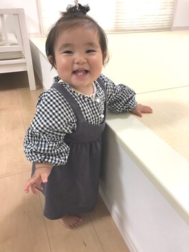 「apres les cours（アプレレクール）のアイテム（チュニック）」を使った、Riさん（キッズ・70cm）の春コーディネート