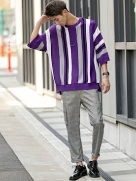 「アイテム（カーゴパンツ、グレー系）」を使った、En serio TOKYO officialさん（メンズ・175cm）の夏コーディネート