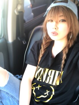 「AZUL（アズール）のアイテム（キャップ）」を使った、ちゃんあー。さん（レディース・151cm）の春コーディネート