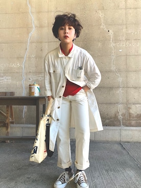 「アイテム（チェスターコート、ホワイト系）」を使った、味付王子さん（レディース・153cm）の秋コーディネート