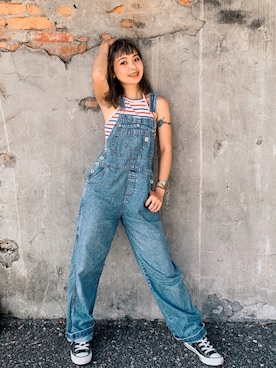「Guess（ゲス）のアイテム（オールインワン・サロペット）」を使った、Yui✌︎さん（レディース・149cm）の秋コーディネート