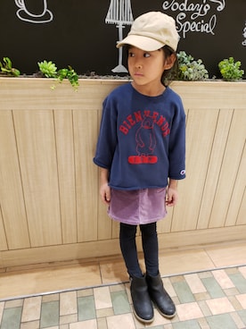 「CIAOPANIC TYPY（チャオパニックティピー）の【ママとおそろい】レースアップツイルキャップ（キャップ、ベージュ系）」を使った、sora☆さん（キッズ・124cm）の春コーディネート