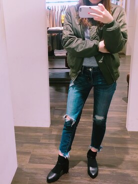 「MOUSSY（マウジー）のアイテム（スタジャン）」を使った、#uka nohiraさん（レディース・160cm）の冬コーディネート