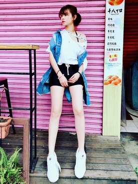 「blue」｜「アイテム（デニムジャケット）」を使った、Rita CHさん（レディース・164cm）の夏コーディネート