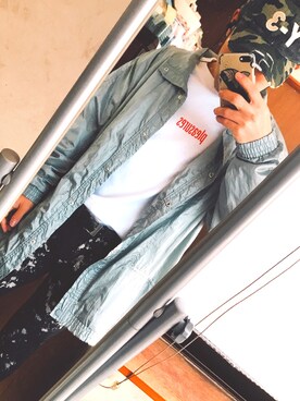 「アイテム（ナイロンジャケット、シルバー系）」を使った、うつまるさん（メンズ・160cm）の冬コーディネート