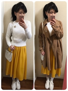 「ベルイエロー」｜「アイテム（トレンチコート）」を使った、a.n.さん（レディース・160cm）の春コーディネート