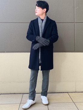 「green label relaxing（グリーンレーベルリラクシング）のアイテム（チェスターコート）」を使った、OKuyama_sさん（メンズ・177cm）の冬コーディネート