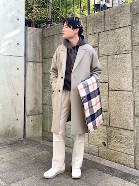 「green label relaxing（グリーンレーベルリラクシング）のアイテム（チェスターコート）」を使った、OKuyama_sさん（メンズ・177cm）の秋コーディネート