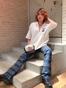 「70'sコーデ」｜「アイテム（ジャージ）」を使った、ありなさん（レディース・173cm）の春コーディネート