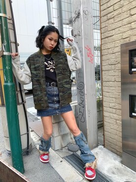 「ロックコーデ」｜「アイテム（その他アウター）」を使った、ありなさん（レディース・173cm）の秋コーディネート
