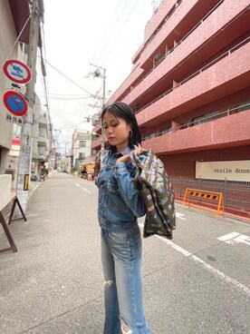 「70'sコーデ」｜「アイテム（デニムジャケット）」を使った、ありなさん（レディース・173cm）の秋コーディネート