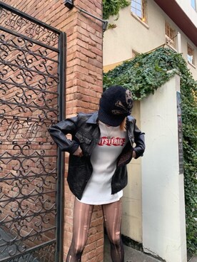 「レザーコーデ」｜「アイテム（その他アウター）」を使った、ありなさん（レディース・173cm）の冬コーディネート