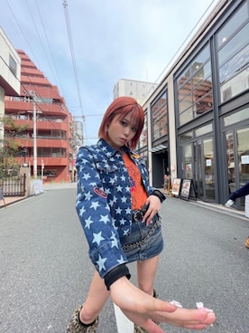「70'sコーデ」｜「アイテム（デニムジャケット）」を使った、ありなさん（レディース・173cm）の春コーディネート