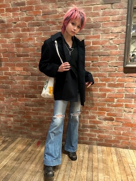 「グランジ」｜「アイテム（ピーコート）」を使った、ありなさん（レディース・173cm）の冬コーディネート
